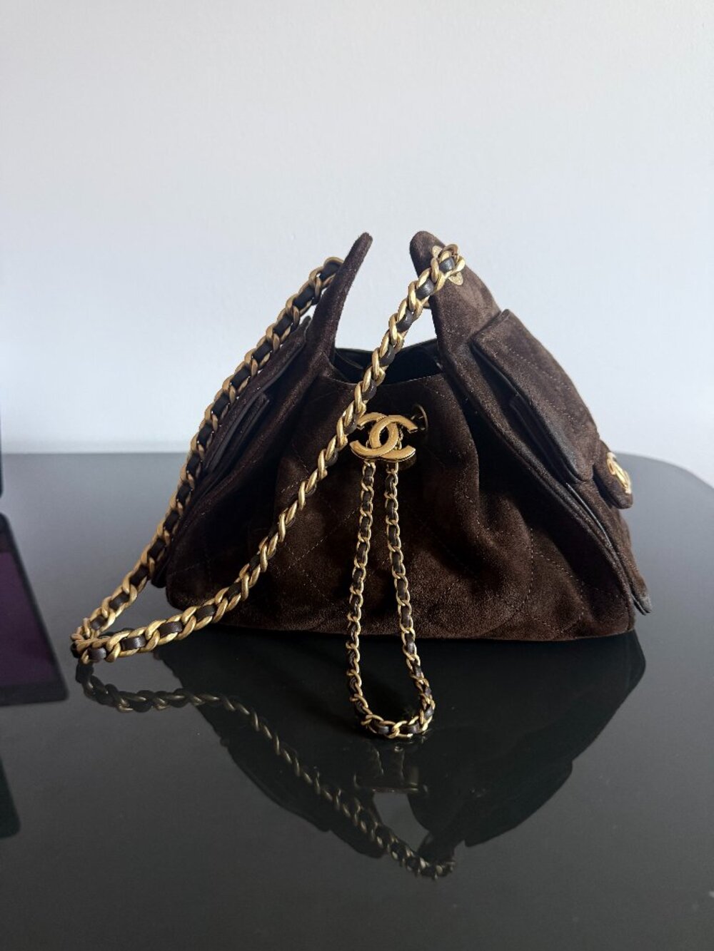 *RARE* Chanel 25 Mini Dark Brown Suede Calfskin Gold Hardware - Full Set
